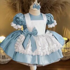 WONDERLAND Princess Dress in Blue and White includes Matching Headband